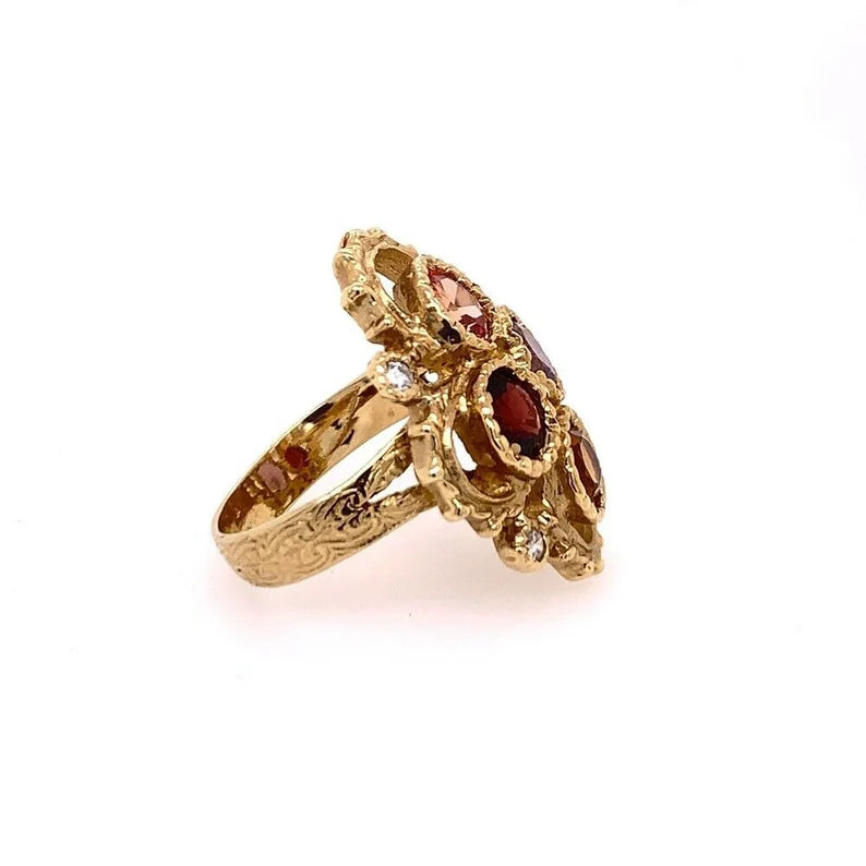 Gold 3.25 Carat Natural Diamond Multi Color Gemstone Cocktail Ring Circa 1980