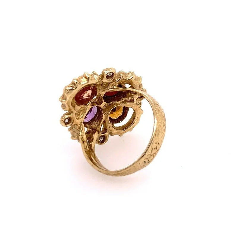 Gold 3.25 Carat Natural Diamond Multi Color Gemstone Cocktail Ring Circa 1980