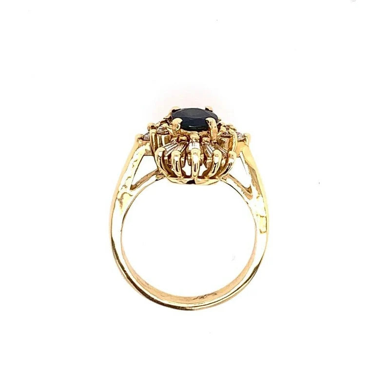 1.53 Carat Retro Gold Ring Natural Oval Deep Blue Sapphire & Diamond Circa 1980