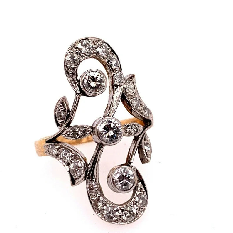 Mid Century Gold 1.35 Carat Natural Round Colorless Diamond Ring Circa 1950