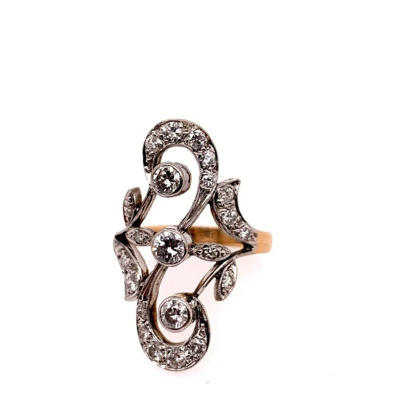 Mid Century Gold 1.35 Carat Natural Round Colorless Diamond Ring Circa 1950