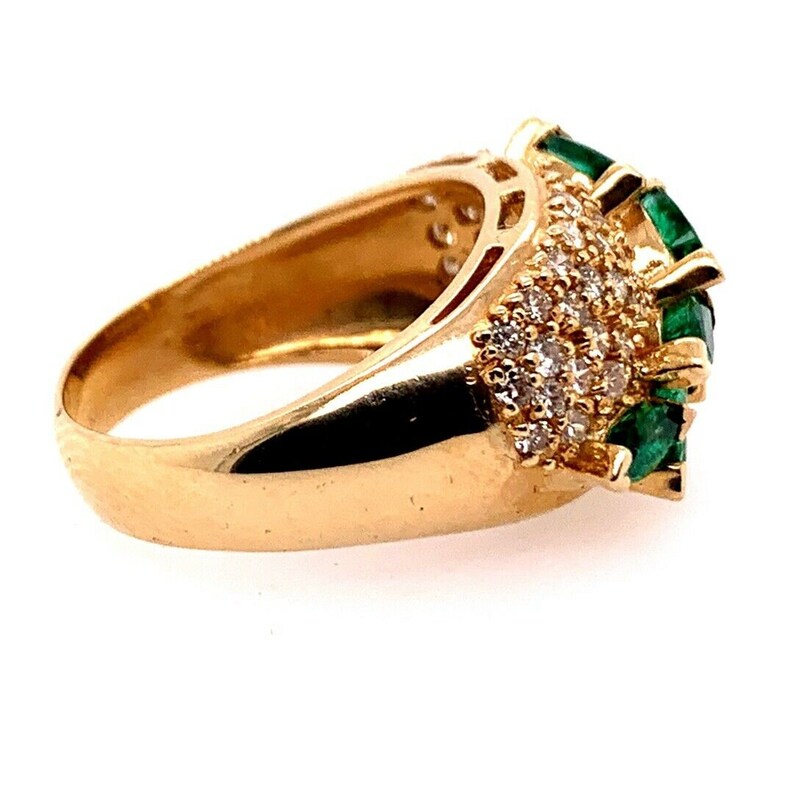Retro Gold Cocktail Ring 1.8 Carat Natural Marquise Emerald & Diamond Circa 1960