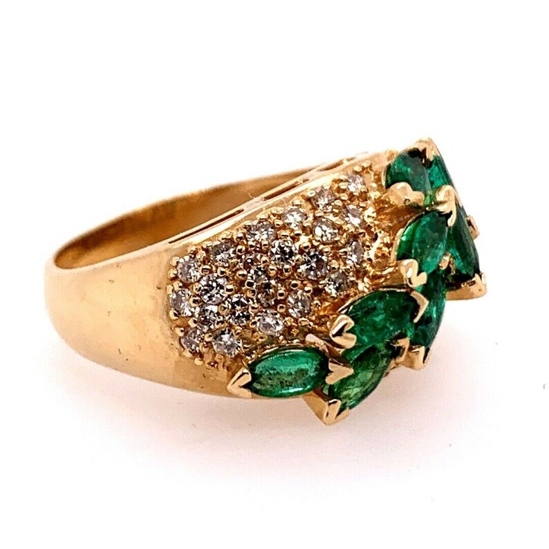 Retro Gold Cocktail Ring 1.8 Carat Natural Marquise Emerald & Diamond Circa 1960