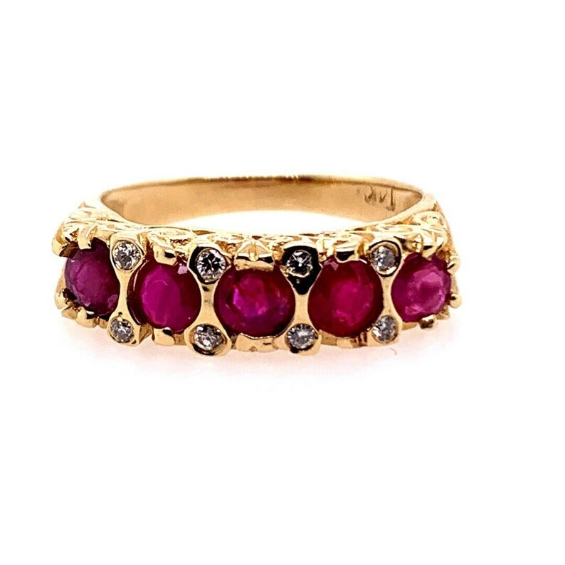 Retro Gold Cocktail Ring 1.10 Carat Round Natural Ruby & Diamond Gem Circa 1960