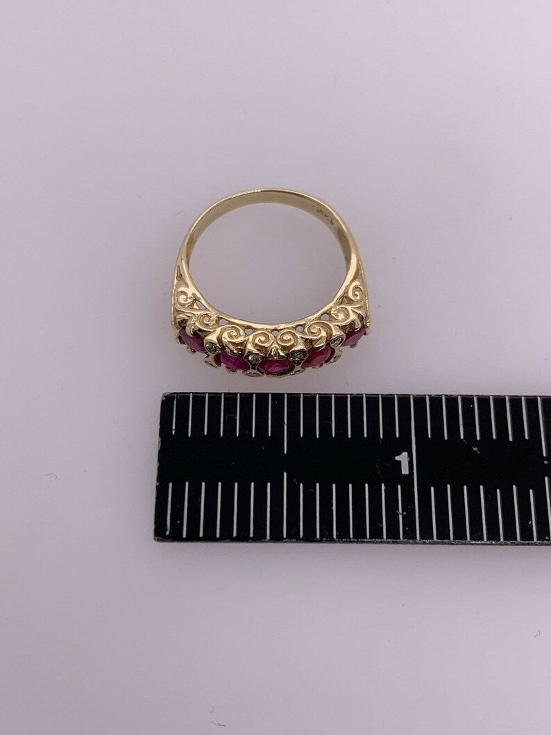 Retro Gold Cocktail Ring 1.10 Carat Round Natural Ruby & Diamond Gem Circa 1960
