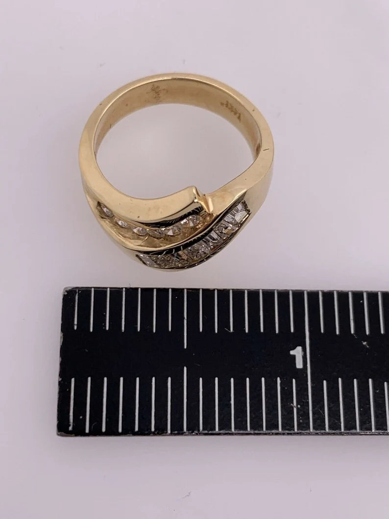 Retro Gold Cocktail 1.25 Carat Natural Diamond Ring Round & Baguette Circa 1960