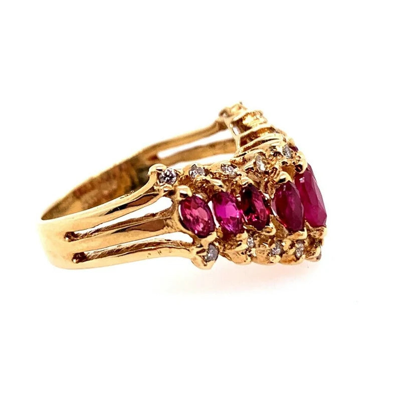 Retro Gold 1.15 Carat Natural Marquise Ruby & Diamond Cocktail Ring Circa 1960