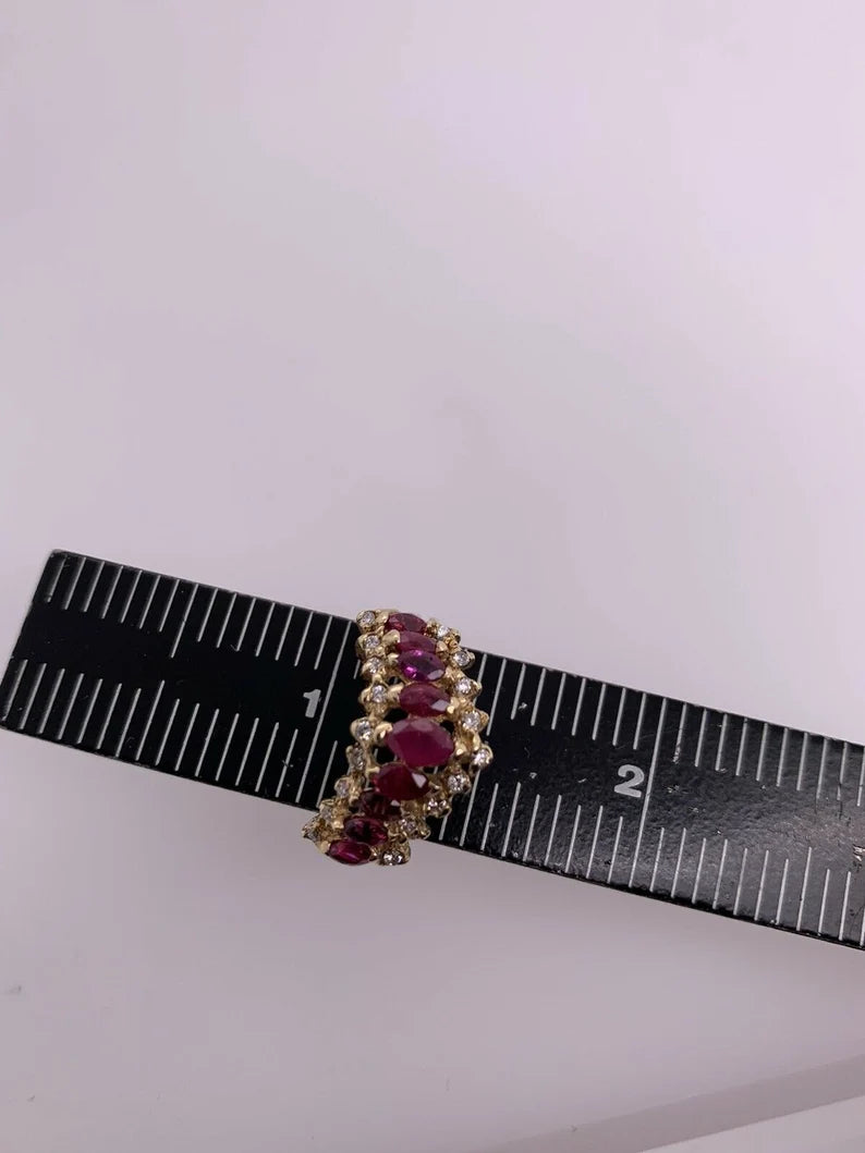 Retro Gold 1.15 Carat Natural Marquise Ruby & Diamond Cocktail Ring Circa 1960