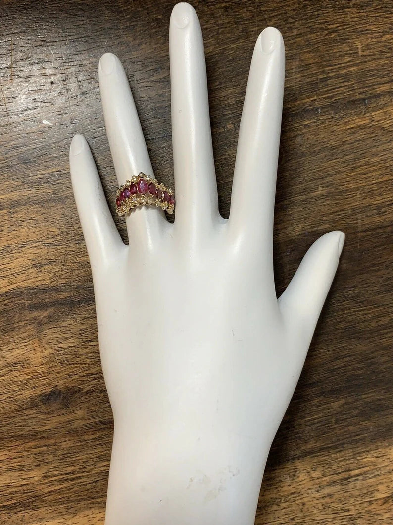 Retro Gold 1.15 Carat Natural Marquise Ruby & Diamond Cocktail Ring Circa 1960