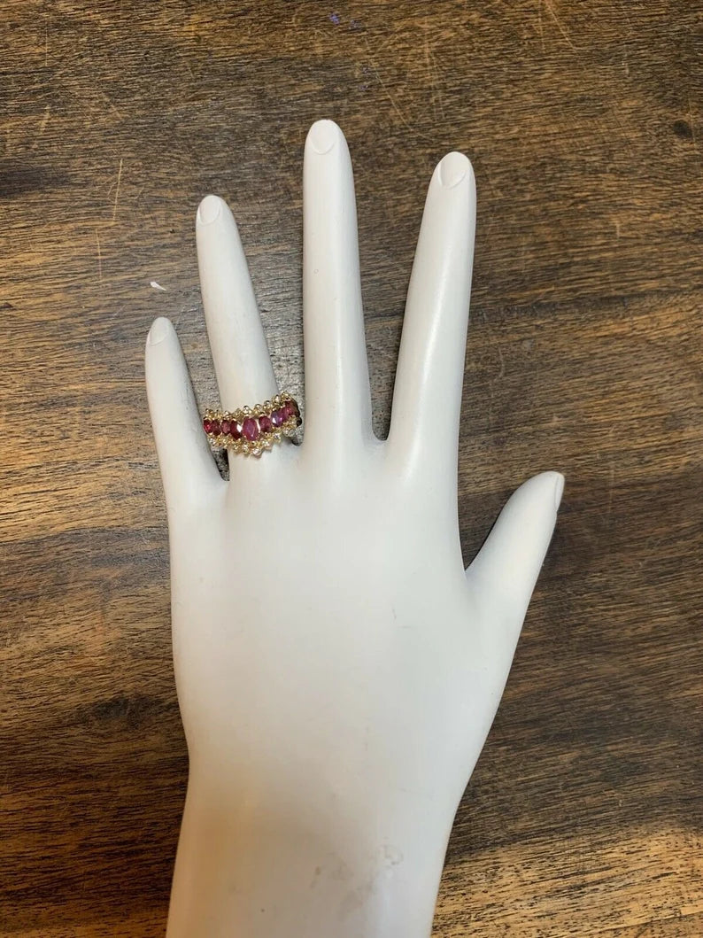 Retro Gold 1.15 Carat Natural Marquise Ruby & Diamond Cocktail Ring Circa 1960