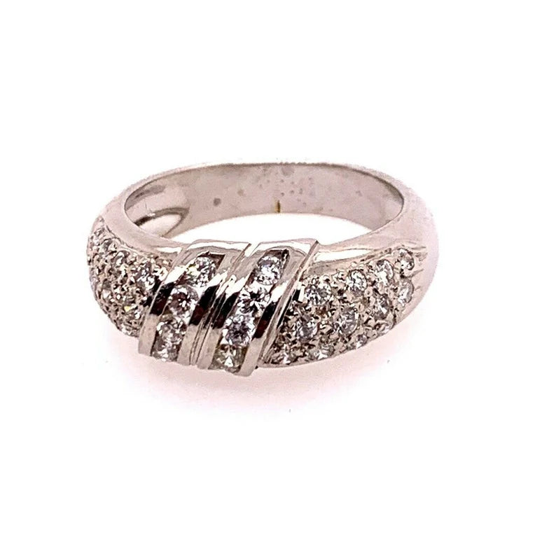 Modern Gold Cocktail Band 1 Carat Natural Colorless Diamond Gem Ring Circa 1980