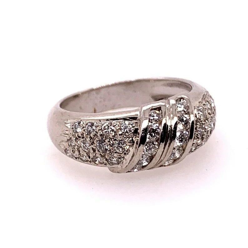Modern Gold Cocktail Band 1 Carat Natural Colorless Diamond Gem Ring Circa 1980