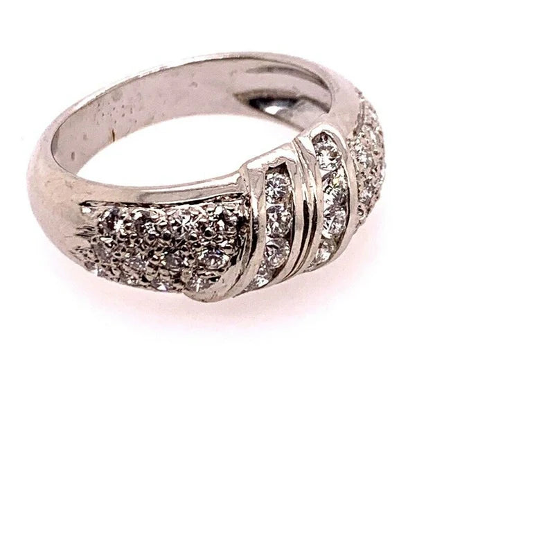 Modern Gold Cocktail Band 1 Carat Natural Colorless Diamond Gem Ring Circa 1980