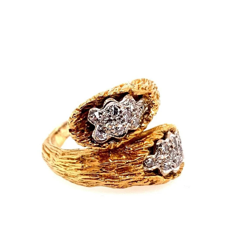 Retro Gold Cocktail Ring 0.35 Natural Single Cut Colorless Diamond Circa 1950