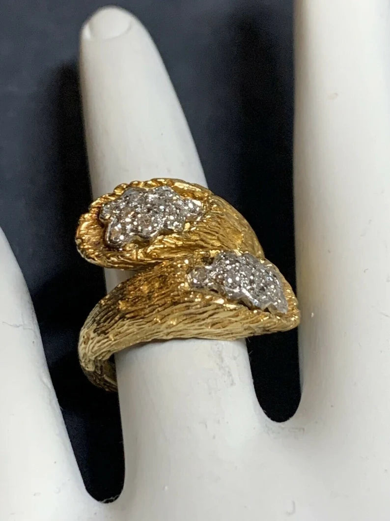 Retro Gold Cocktail Ring 0.35 Natural Single Cut Colorless Diamond Circa 1950