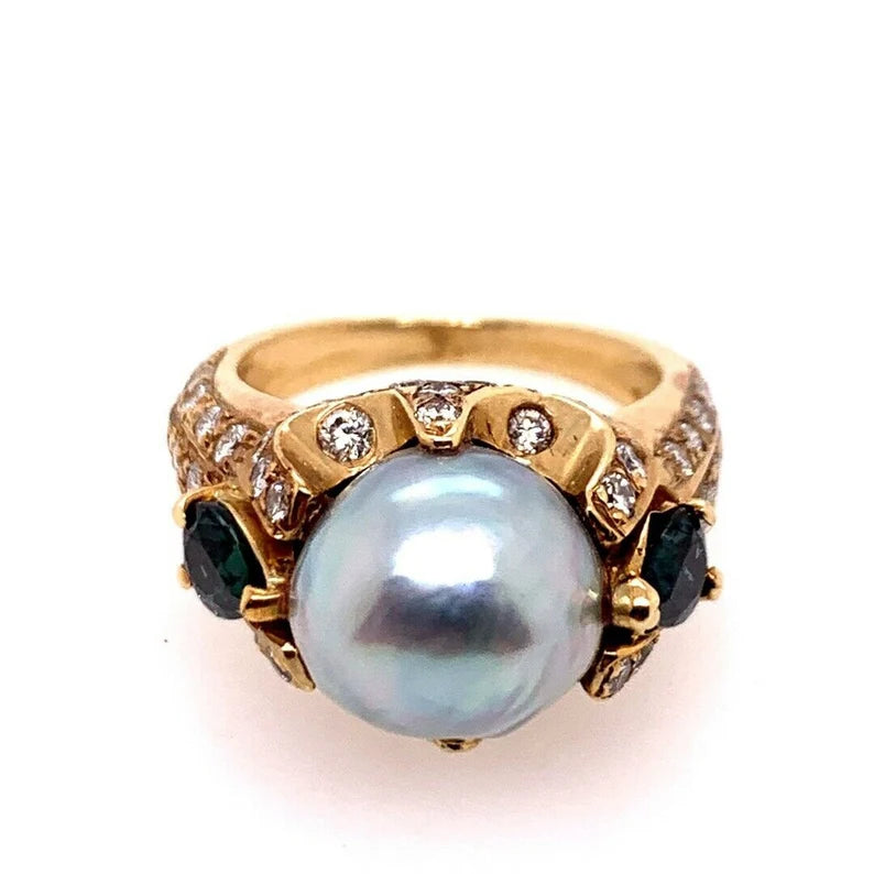 Retro Gold 3 Carat Cocktail Ring Natural Diamonds, Sapphire & Pearl Circa 1960