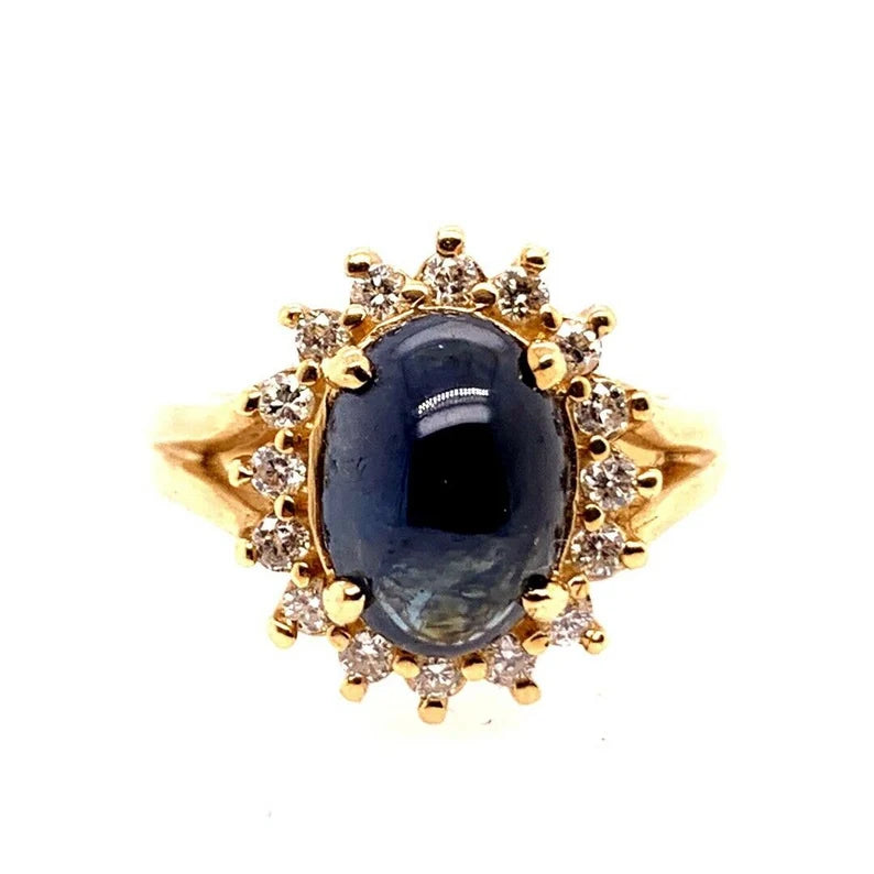 Retro Gold Cocktail Ring 4.50 Carat Natural Blue Sapphire & Diamond Circa 1960