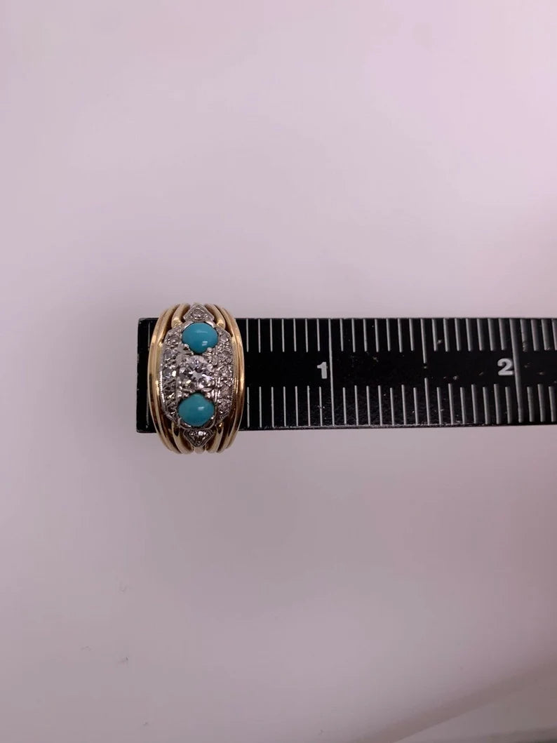 Retro Birks Gold Cocktail Ring 0.45 Carat Natural Diamond & Turquoise Circa 1960