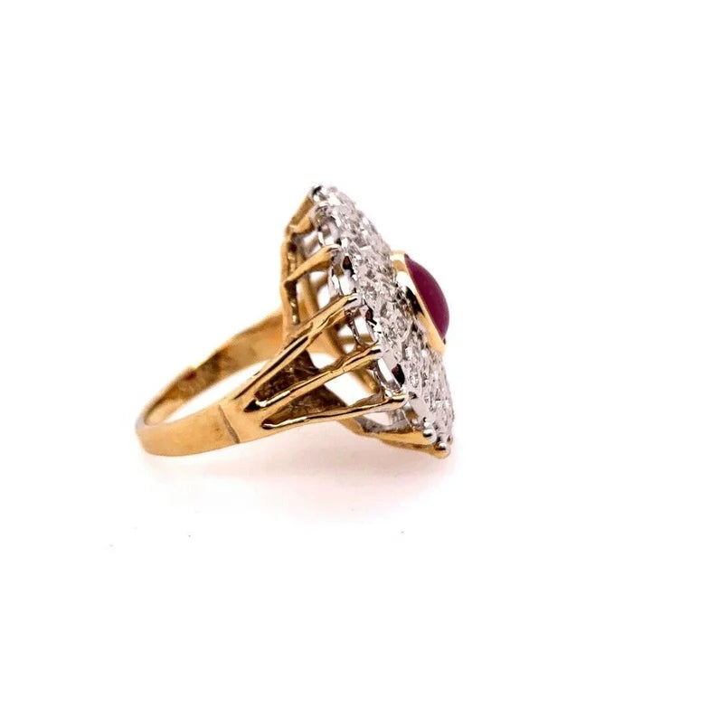 Retro Gold Cocktail Ring 2.40 Carat Natural Cabochon Ruby & Diamond Circa 1960