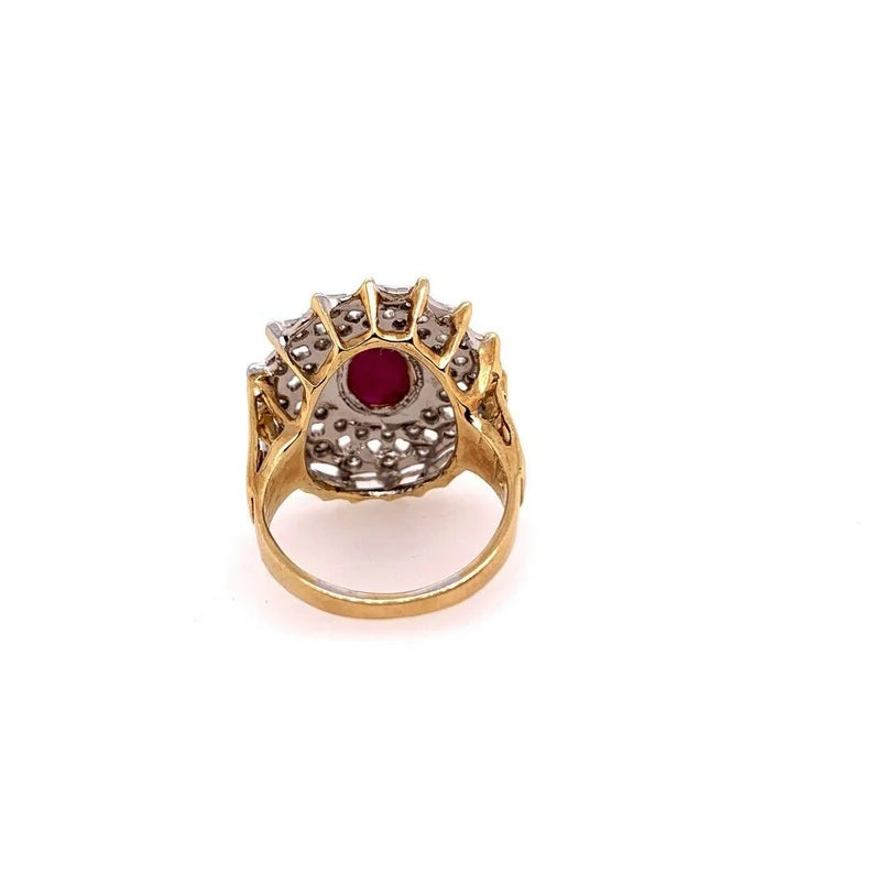 Retro Gold Cocktail Ring 2.40 Carat Natural Cabochon Ruby & Diamond Circa 1960