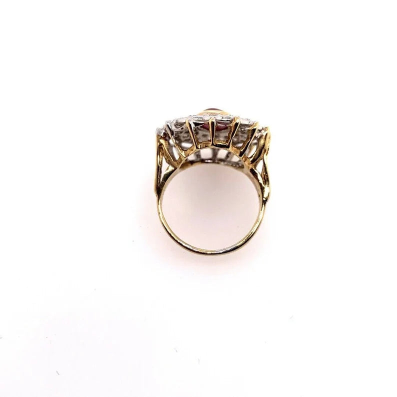 Retro Gold Cocktail Ring 2.40 Carat Natural Cabochon Ruby & Diamond Circa 1960