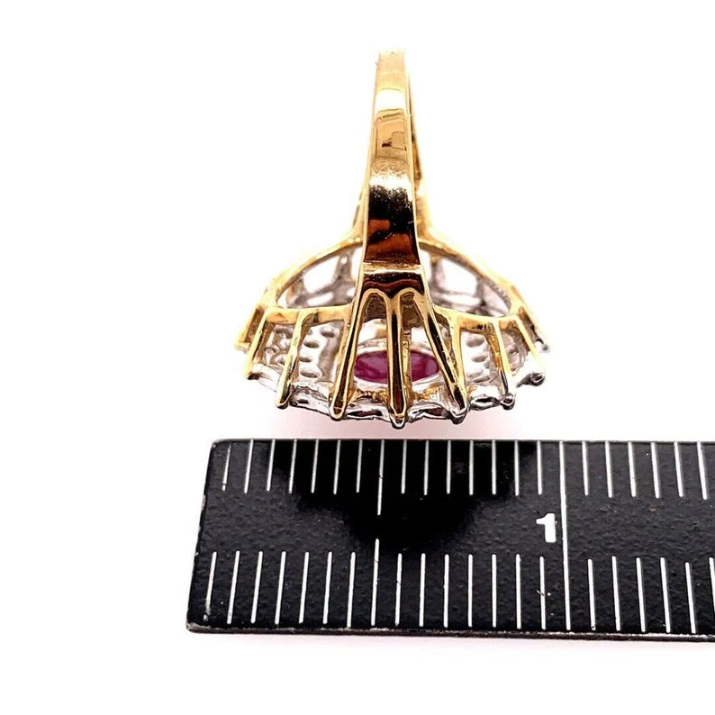 Retro Gold Cocktail Ring 2.40 Carat Natural Cabochon Ruby & Diamond Circa 1960