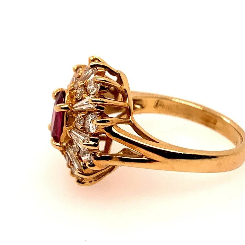 Retro Gold Cocktail Ring 1.85 Carat Natural Oval Gem Ruby & Diamond Circa 1960