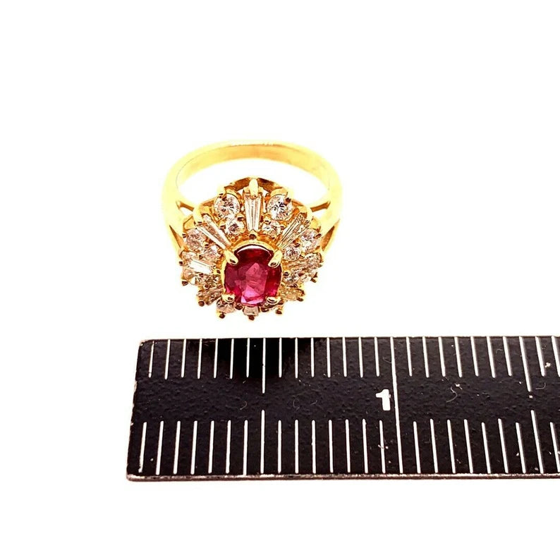 Retro Gold Cocktail Ring 1.85 Carat Natural Oval Gem Ruby & Diamond Circa 1960
