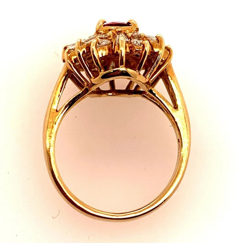 Retro Gold Cocktail Ring 1.85 Carat Natural Oval Gem Ruby & Diamond Circa 1960