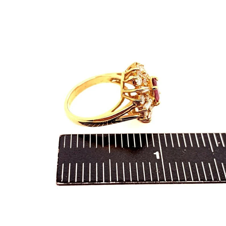 Retro Gold Cocktail Ring 1.85 Carat Natural Oval Gem Ruby & Diamond Circa 1960