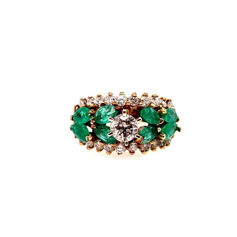 Retro Gold Cocktail Ring Natural 1.8 Carat Emerald Gem Stone & Diamond Circa1960