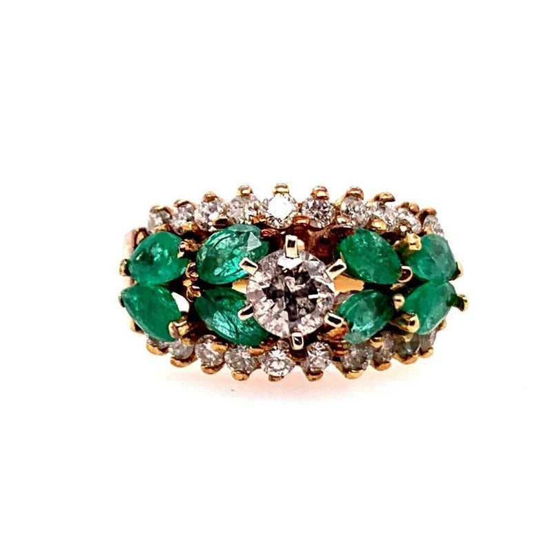 Retro Gold Cocktail Ring Natural 1.8 Carat Emerald Gem Stone & Diamond Circa1960