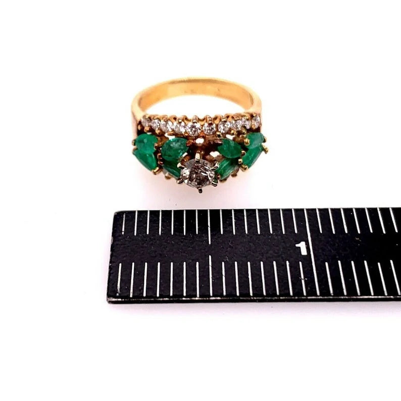 Retro Gold Cocktail Ring Natural 1.8 Carat Emerald Gem Stone & Diamond Circa1960
