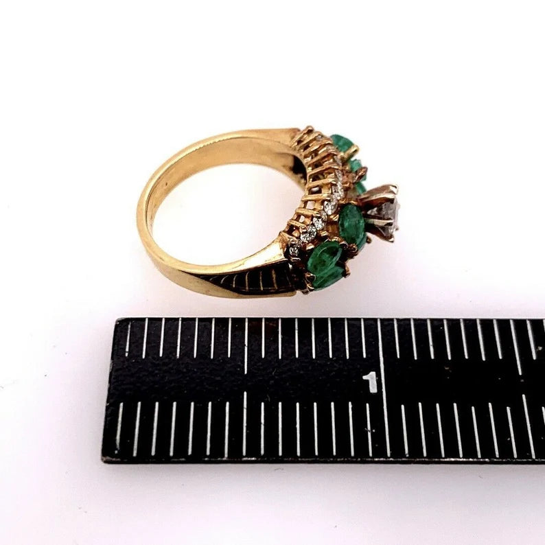 Retro Gold Cocktail Ring Natural 1.8 Carat Emerald Gem Stone & Diamond Circa1960