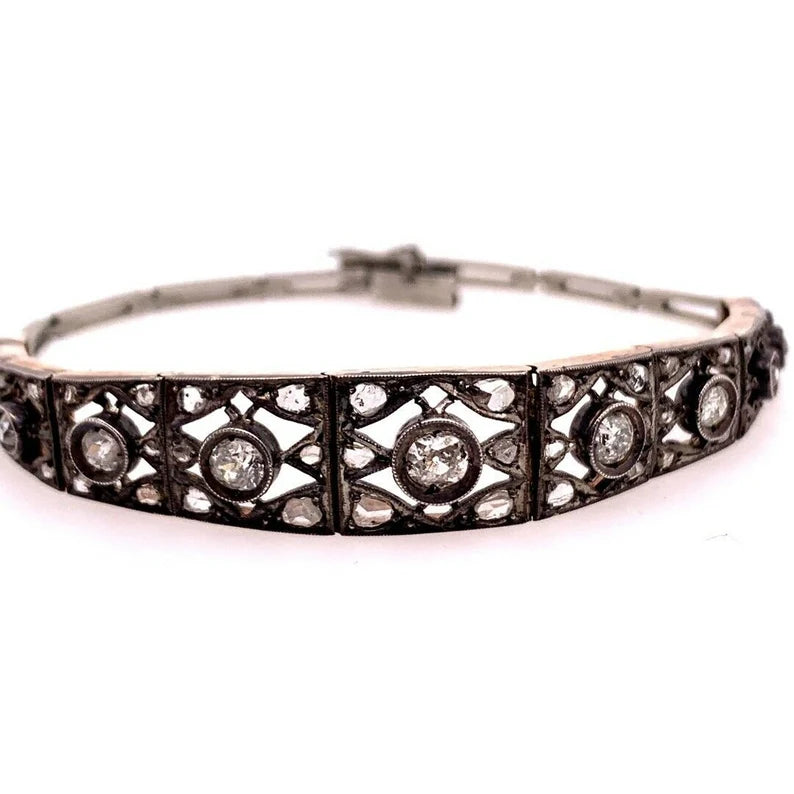 Art Deco Gold 1 appx Carat Natural Old Mine Diamond Circa 1910 Vintage Bracelet