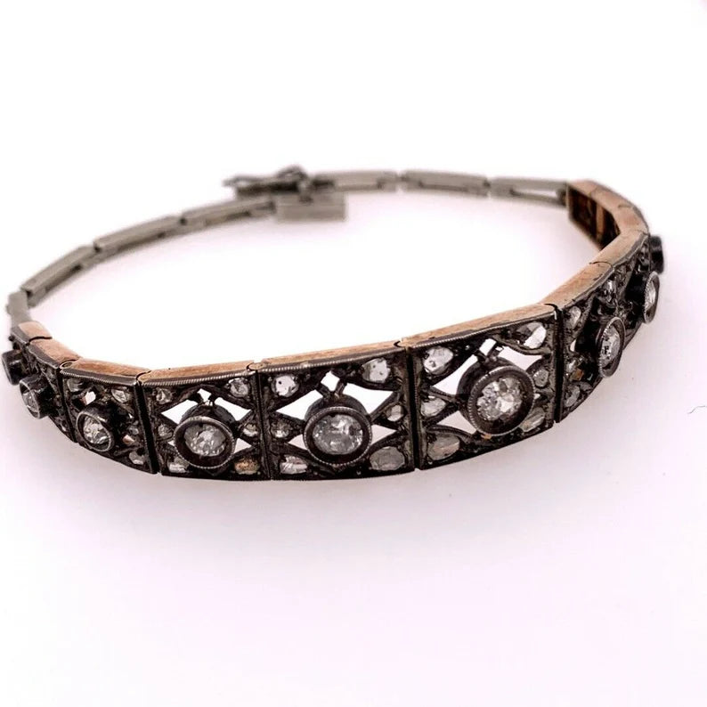 Art Deco Gold 1 appx Carat Natural Old Mine Diamond Circa 1910 Vintage Bracelet