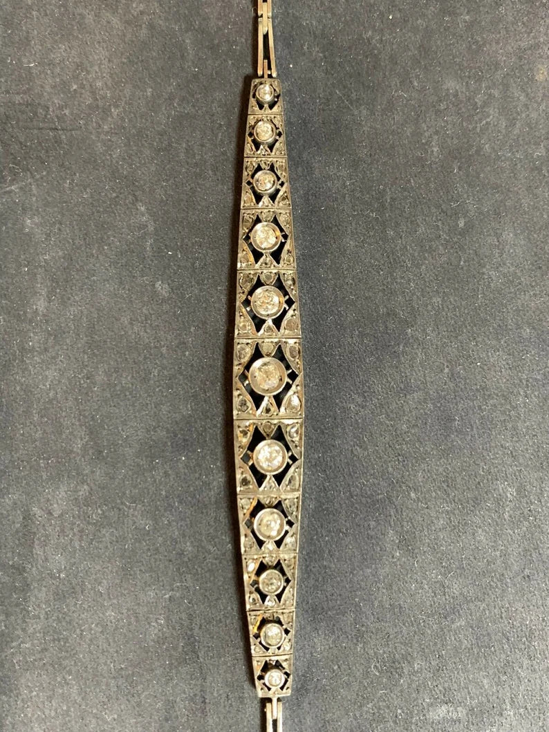 Art Deco Gold 1 appx Carat Natural Old Mine Diamond Circa 1910 Vintage Bracelet