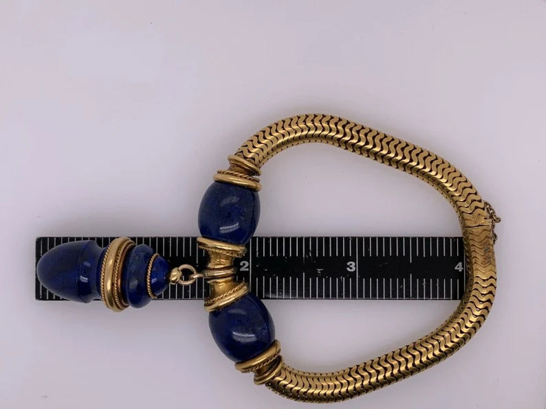 Retro Gold 22k Bracelet Natural Rare Lapis Lazuli Carving Circa 1940