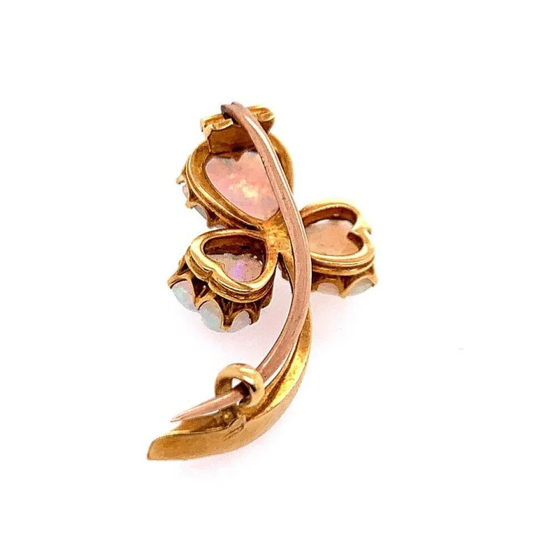 Victorian Fire Gold Natural Opal Pin Set With 8 Diamonds Gem Stone Rare Antique
