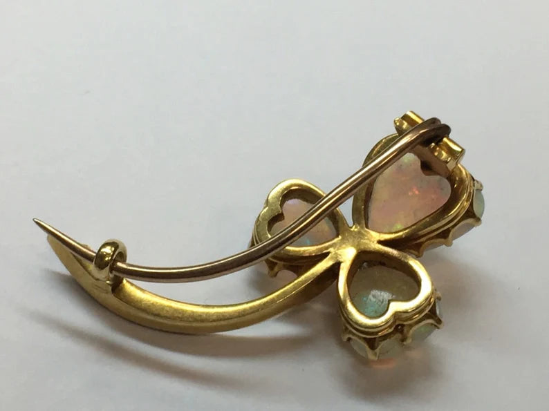 Victorian Fire Gold Natural Opal Pin Set With 8 Diamonds Gem Stone Rare Antique