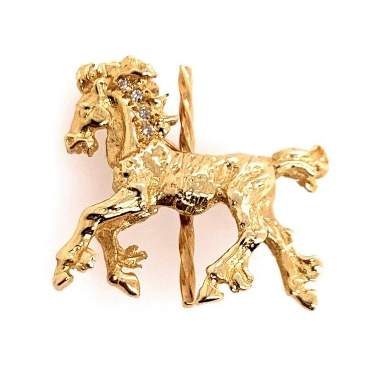 Vintage Gold Diamond Horse Pin Gemstone Antique Rare Unique Jewelry Collectable
