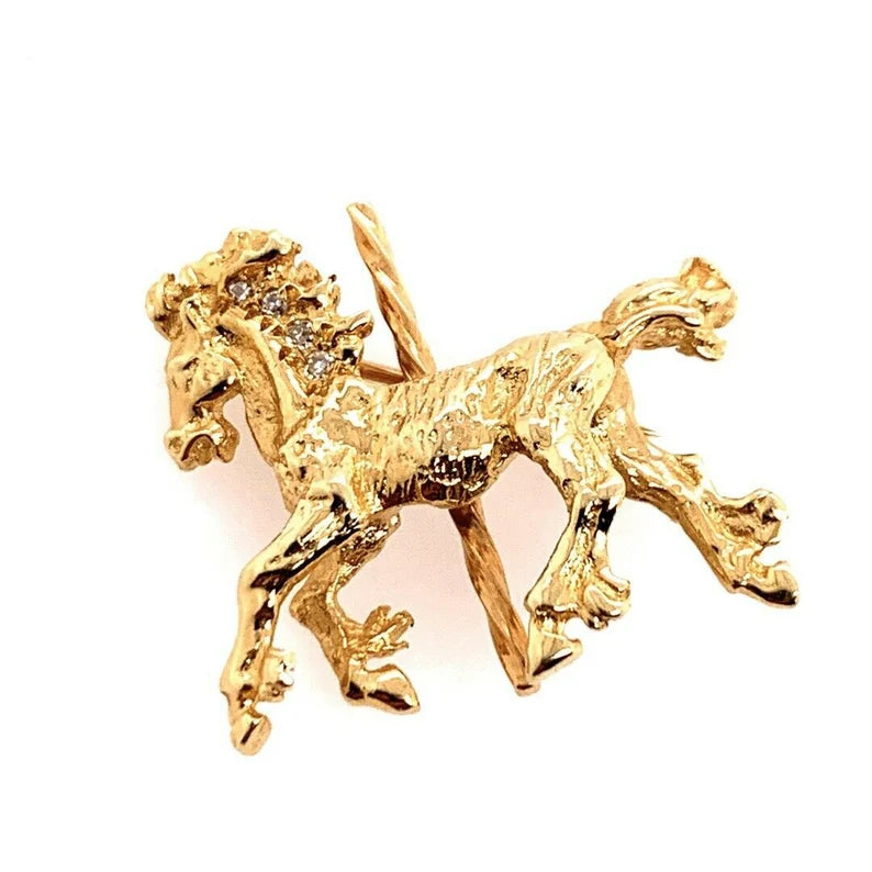 Vintage Gold Diamond Horse Pin Gemstone Antique Rare Unique Jewelry Collectable