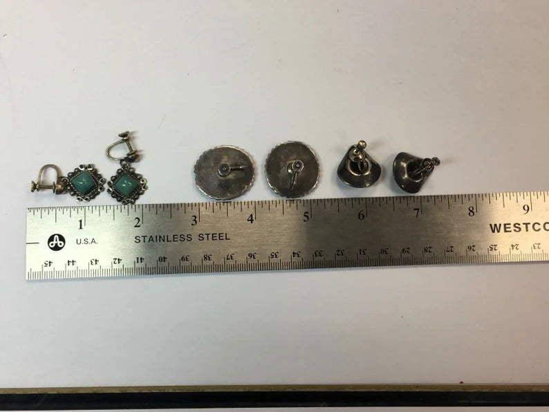 RARE Estate Sterling 925 Silver Native Vintage Earring SET 25.4g Inlay Gem Stone