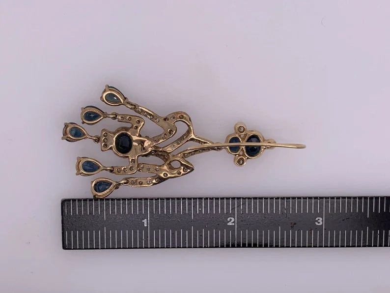 Retro Gold Earrings 30 Carat Natural Deep Blue Sapphire & Diamond Circa 1950