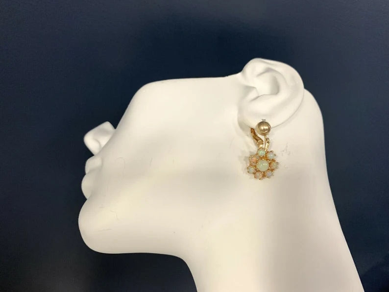 Vintage Gold Natural Opal Earrings Gem Stone Circa 1980