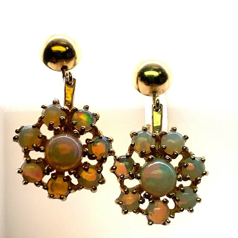 Vintage Gold Natural Opal Earrings Gem Stone Circa 1980