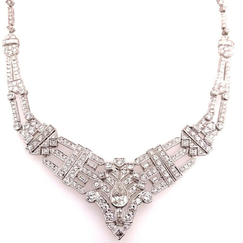 Retro Gold 8 Carat GIA Certified Natural RBC & Pear Diamond Necklace Circa 1970