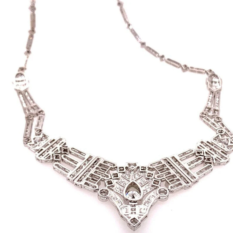 Retro Gold 8 Carat GIA Certified Natural RBC & Pear Diamond Necklace Circa 1970