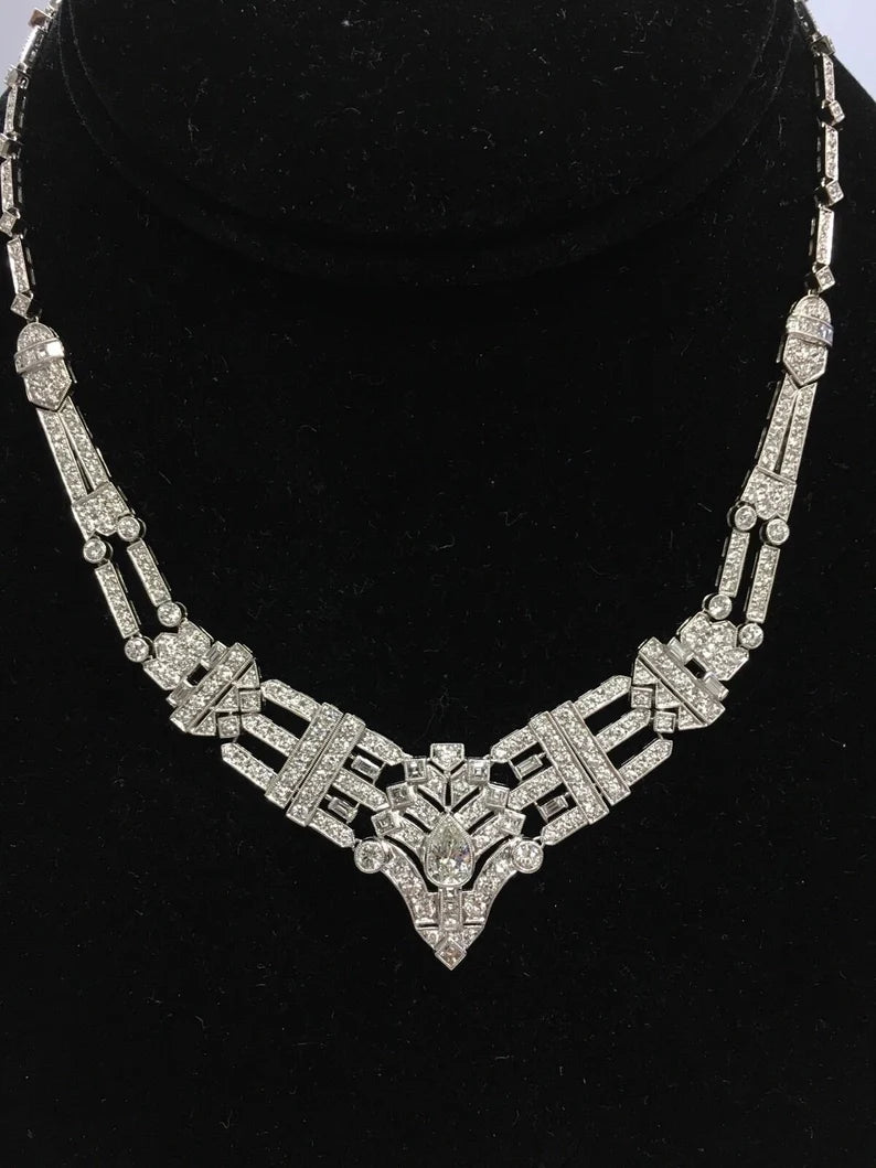 Retro Gold 8 Carat GIA Certified Natural RBC & Pear Diamond Necklace Circa 1970