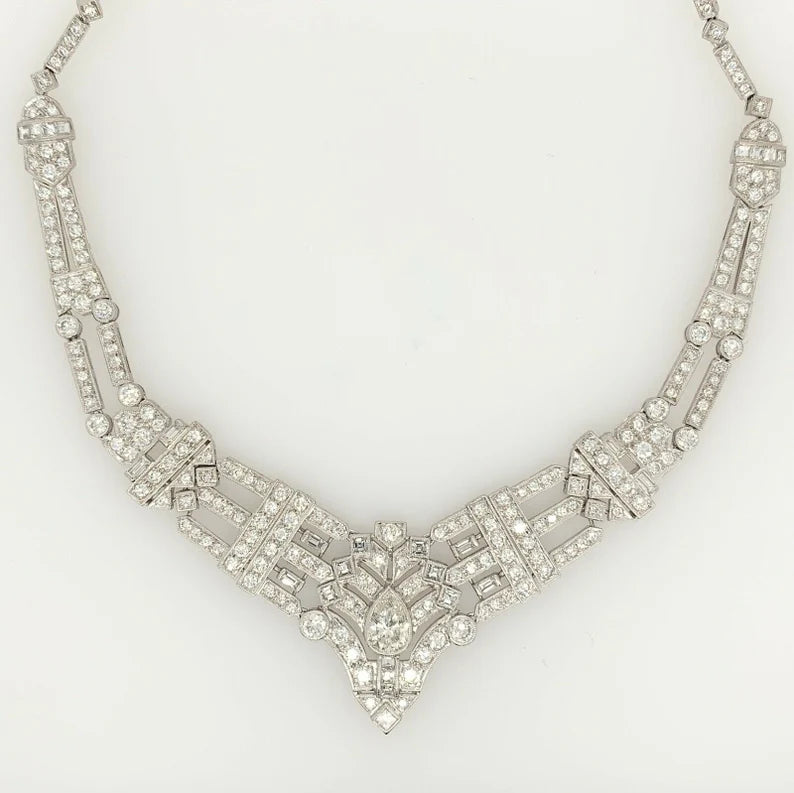 Retro Gold 8 Carat GIA Certified Natural RBC & Pear Diamond Necklace Circa 1970